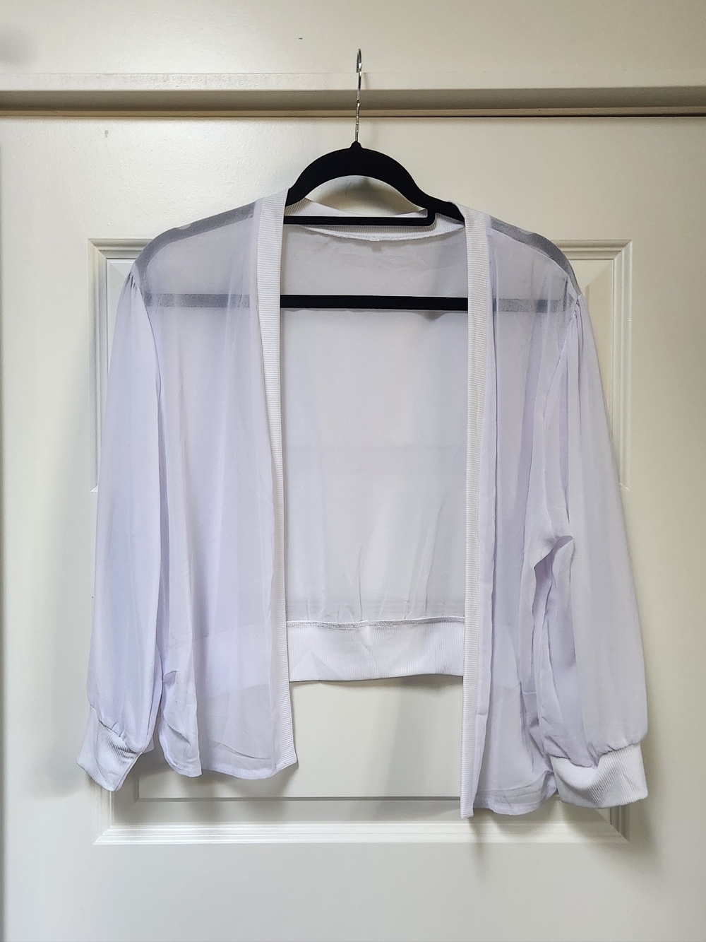 Sheer Open-Front Lightweight White Cardigan Cropped